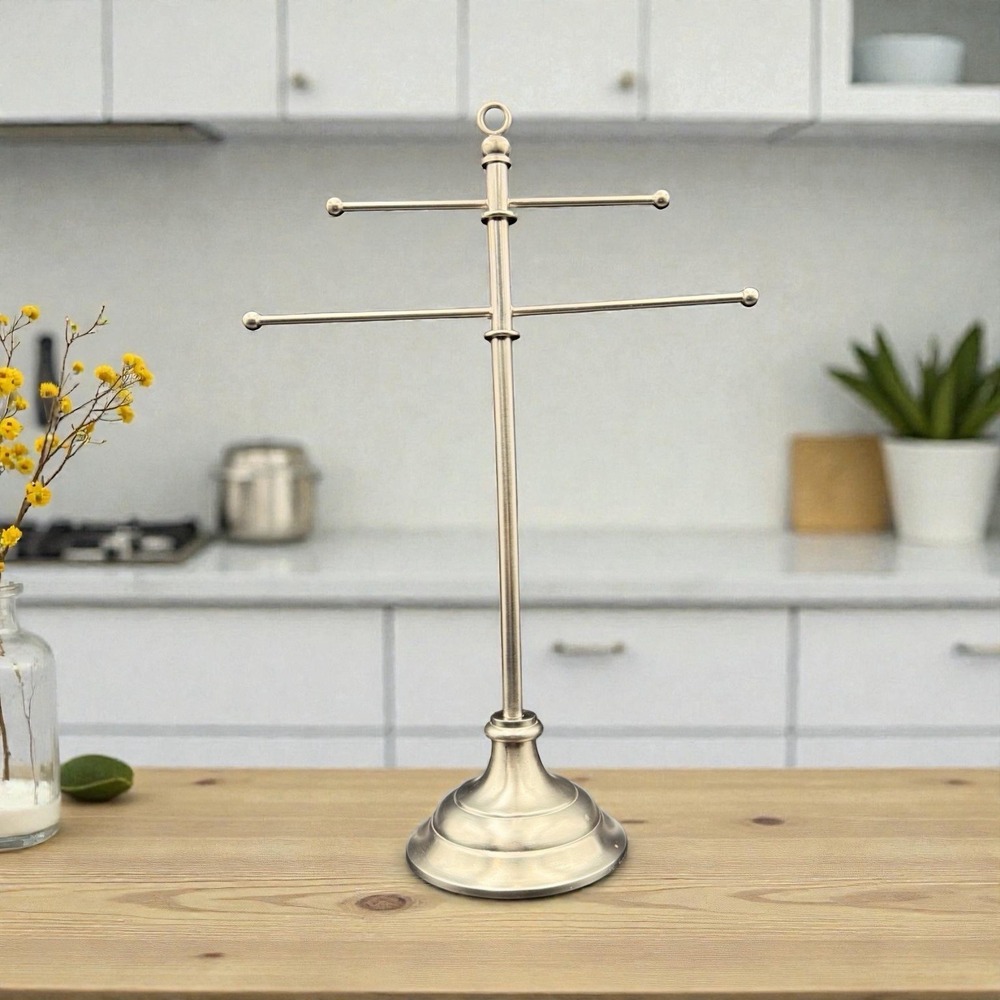 Pottery‎ Barn Silver Brushed Nickel Jewelry Stand 17.5" Tall